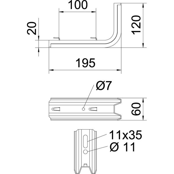 TPSAG 195 FS TP wall and support bracket for mesh cable tray B195mm image 2