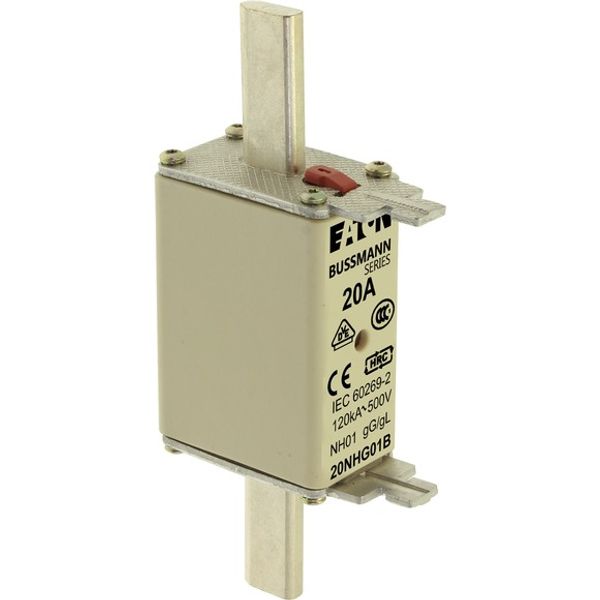 Fuse-link, LV, 20 A, AC 500 V, NH01, gL/gG, IEC, dual indicator, live gripping lugs image 5