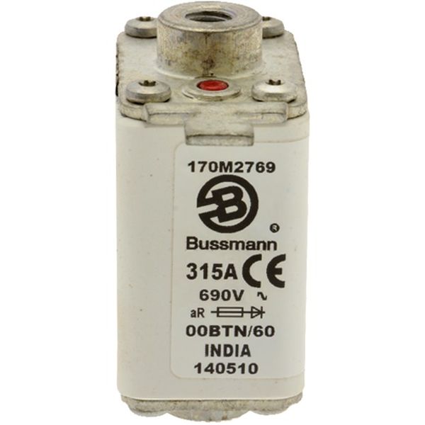 Fuse-link, high speed, 315 A, AC 690 V, size 00, 30 x 62 x 64 mm, aR, IEC, single indicator image 2