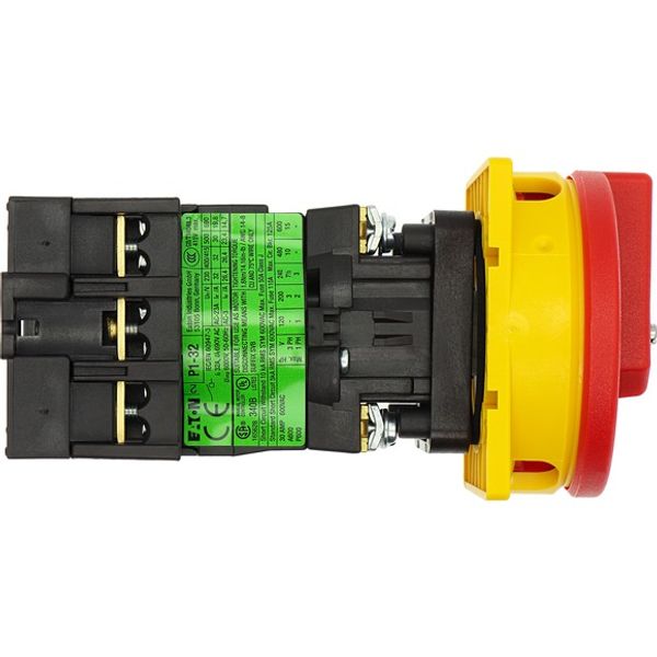 Main switch, P1, 32 A, rear mounting, 3 pole, Emergency switching off function, With red rotary handle and yellow locking ring, Lockable in the 0 (Off image 3