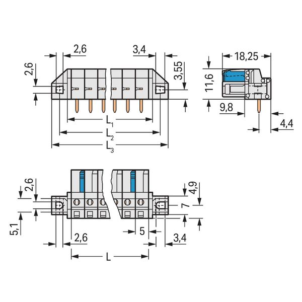 THT female header angled Pin spacing 5 mm light gray image 2