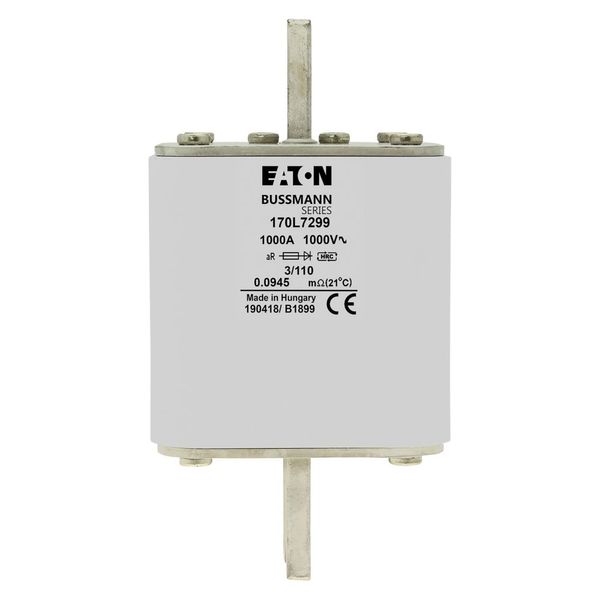 Fuse-link, high speed, 1000 A, AC 1000 V, Size 3, 76 x 90 x 141 mm, aR, DIN, IEC, visual indicator, 110 mm centres image 7