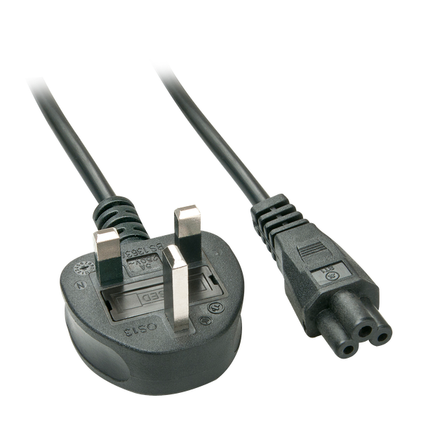 2m UK 3 Pin to C5 Mains Cable UK 3 Pin Plug to IEC C5 Connector image 1