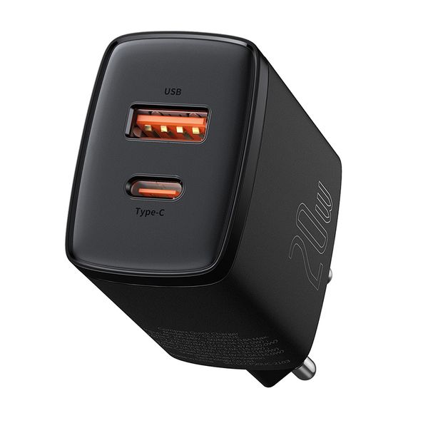 Wall Quick Charger 20W USB + USB-C QC3.0 PD3.0, Black image 1