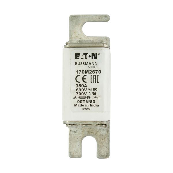 Fuse-link, high speed, 350 A, AC 690 V, DIN 00, aR, DIN, IEC, single indicator, live gripping lugs image 11