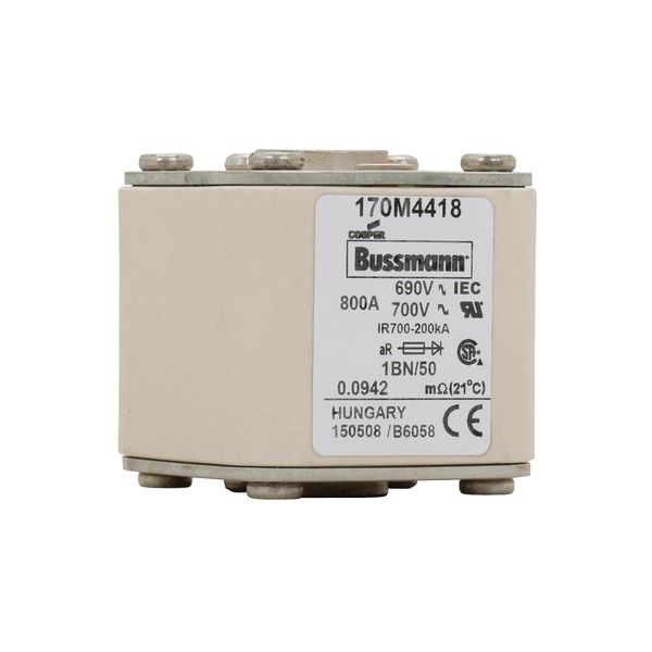 Fuse-link, high speed, 800 A, AC 690 V, size 1, 53 x 69 x 51 mm, aR, IEC, UL, single indicator, flush end, M8 image 7