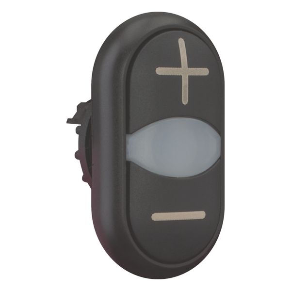 Double actuator pushbutton, RMQ-Titan, Actuators and indicator lights non-flush, momentary, White lens, black, black, inscribed, Bezel: black image 8