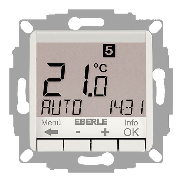 Concealed clock thermostat as room controller, AC 230V, 1 changeover contact, heating 5(2) A, cooling 1(1) A, white backlighting image 1