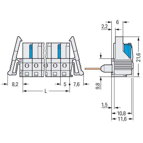 Female connector for rail-mount terminal blocks 0.6 x 1 mm pins angled image 4