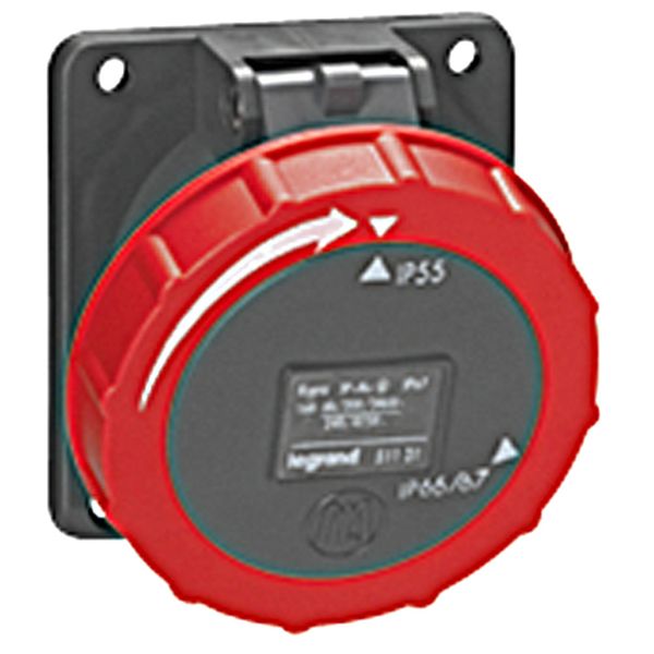 Panel mounting socket Hypra - IP 66/67-55 - 380/415 V~ - 16 A - 3P+E - plastic image 2