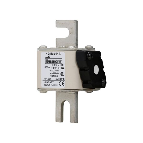 Fuse-link, high speed, 630 A, AC 690 V, DIN 1, 53 x 69 x 108 mm, aR, DIN, IEC, single indicator image 6