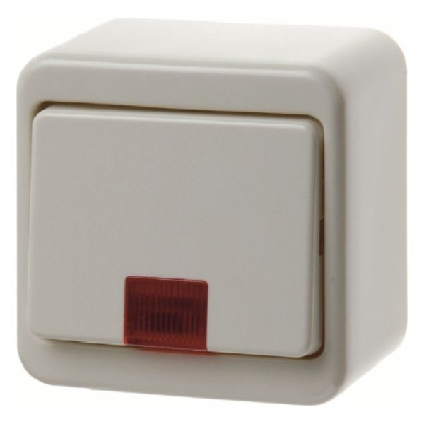 Push-button, change-over contact surface-mtd, lens, surface-mtd, white image 1