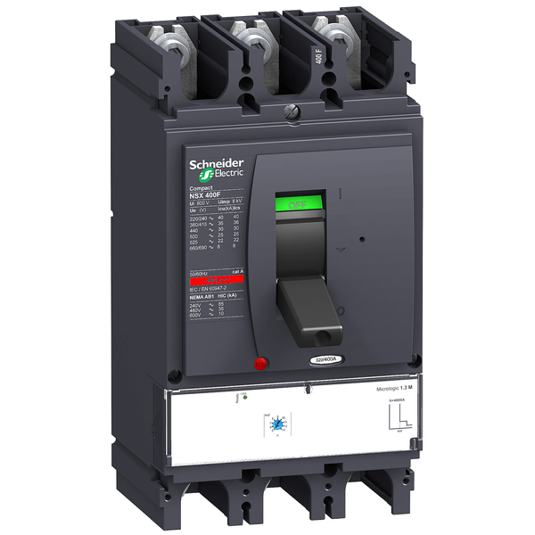 circuit breaker ComPact NSX400N, 50 kA at 415 VAC, MicroLogic 1.3 M trip unit 320 A, 3 poles 3d image 4