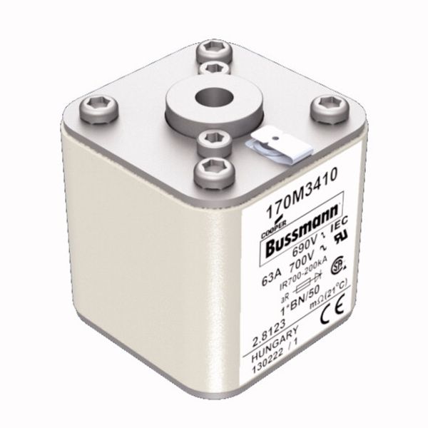 Fuse-link, high speed, 63 A, AC 690 V, compact size 1, 45 x 59 x 51 mm, aR, IEC, UL, single indicator, flush end, M8 image 13