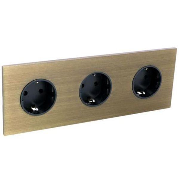 Art d'Arnould univers Epure triple standard schuko horizontal power socket 2P+E 16A 250V - bronze image 1