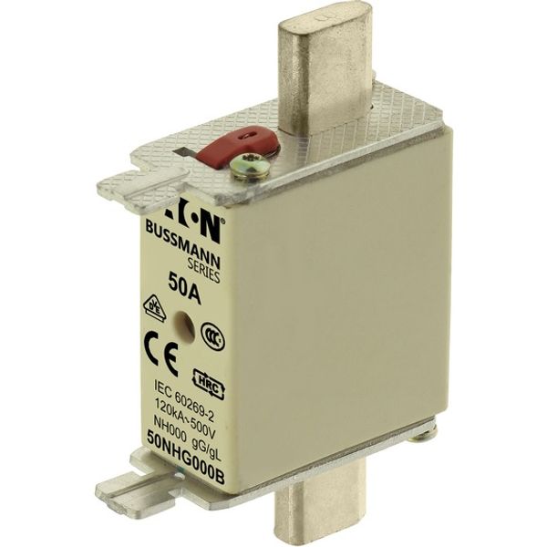 Fuse-link, LV, 50 A, AC 500 V, NH000, gL/gG, IEC, dual indicator, live gripping lugs image 3