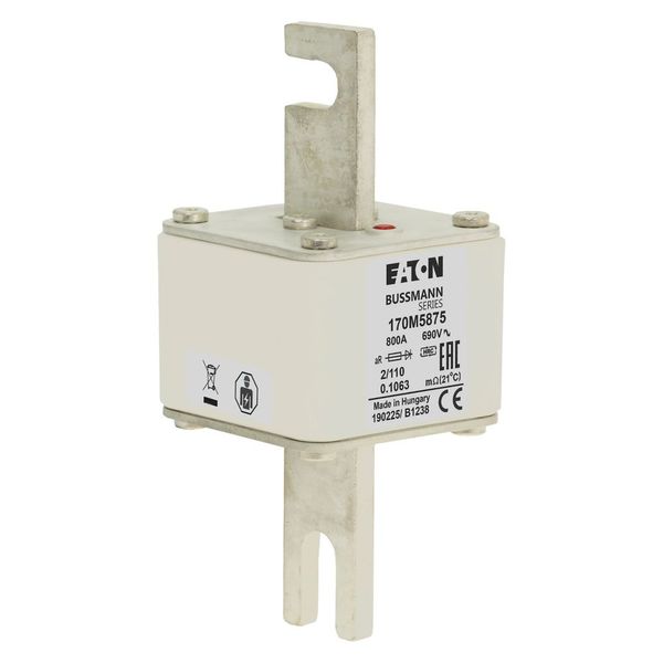 Fuse-link, high speed, 800 A, AC 690 V, size 2, 61 x 75 x 140 mm, aR, DIN, IEC, single indicator image 7