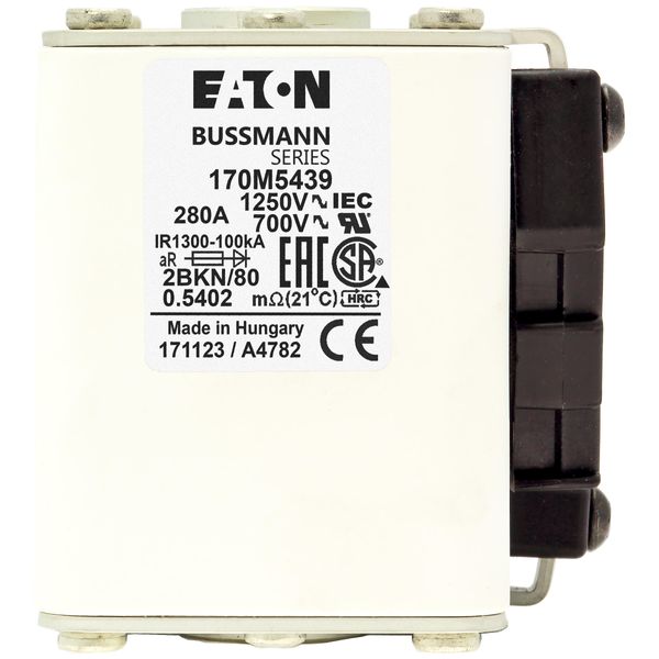 Fuse-link, high speed, 280 A, AC 1250 V, size 2, 61 x 77 x 81 mm, aR, IEC, UL, single indicator image 10