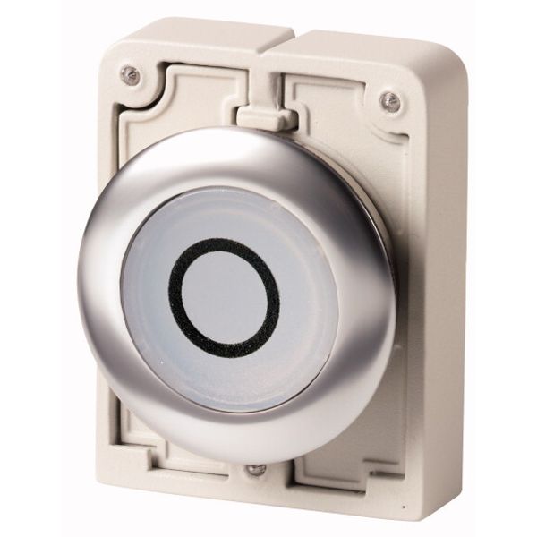 Illuminated pushbutton actuator, RMQ-Titan, flat, maintained, White, inscribed 0, Front ring stainless steel image 1