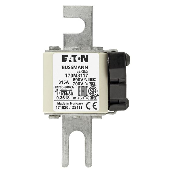 Fuse-link, high speed, 315 A, AC 690 V, compact DIN 1, 45 x 59 x 104 mm, aR, DIN, IEC, single indicator image 17