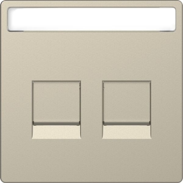 Cen.pl. f. 2-gang modular jack w. label fld & dust slide, sahara, System Design image 2