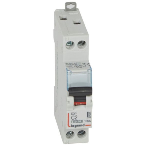 DX³6000 10kA high inlet and low outlet U+N screw circuit breaker 230V~ - 2A - curve C - 1 module image 1