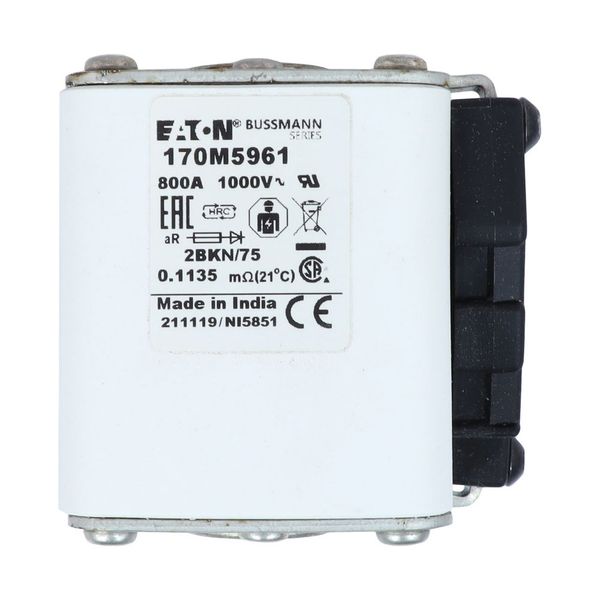 Fuse-link, high speed, 800 A, AC 1000 V, size 2, 59 x 77 x 75 mm, aR, IEC, UL, single indicator image 27