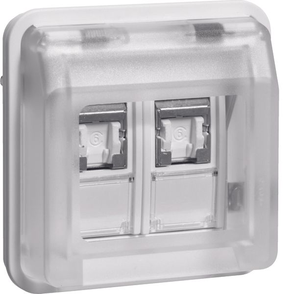 FCC soc.out. insert 8/8p shielded hinged cover surf./flushmtd,cat.6,la image 1