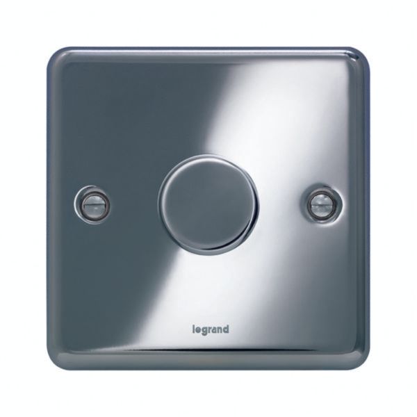 Synergy Authentic 1 Gang 2 Way 5W-300W Push On/Off Rotary Universal Dimmer Polished Stainless Steel image 1