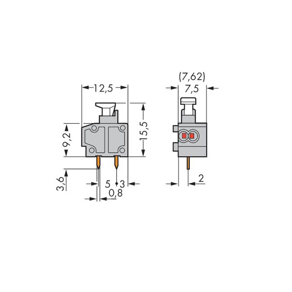 Stackable 2-conductor PCB terminal block push-button 0.75 mm² gray image 3