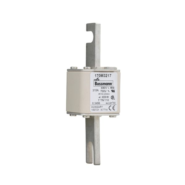 Fuse-link, high speed, 315 A, AC 690 V, compact DIN 1, 45 x 58 x 134 mm, aR, DIN, IEC, single indicator, 80 mm centres image 3