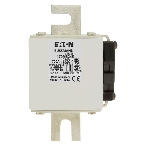 Fuse-link, high speed, 700 A, AC 1250 V, size 3, 76 x 92 x 139 mm, aR, DIN, IEC, single indicator image 9