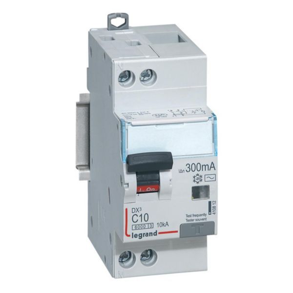 Monoblock differential circuit breaker DX³6000 10kA high inlet and low outlet U+N screw 230V~ - 10A - typeAC 300mA image 1