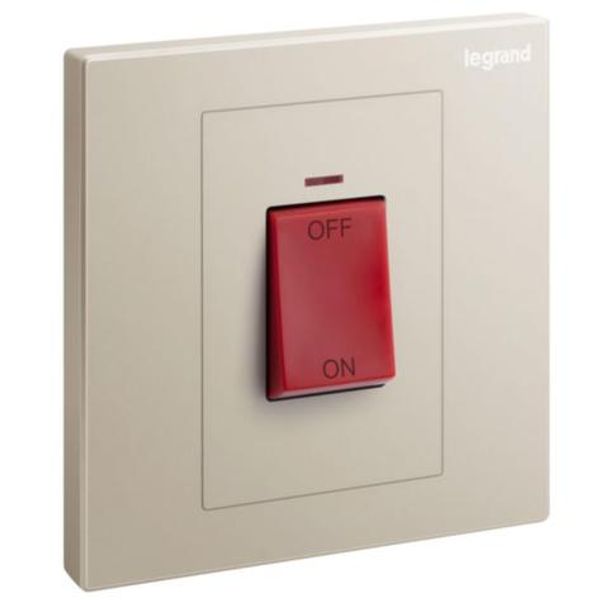 Galion - 1 gang double pole 45A switch with red power indicator and red rocker - Champagne image 1