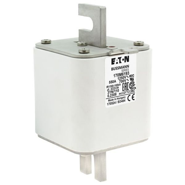 Fuse-link, high speed, 550 A, AC 1250 V, size 3, 76 x 90 x 139 mm, aR, DIN, IEC, type T indicator image 5