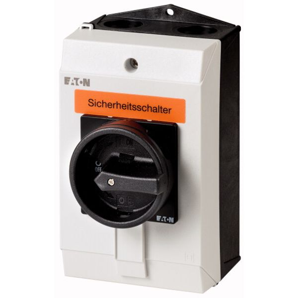 Safety switch, P1, 25 A, 3 pole + N, STOP function, With black rotary handle and locking ring, Lockable in position 0 with cover interlock, with warni image 1