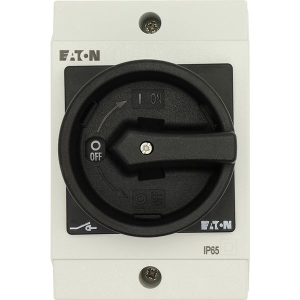 Main switch, T0, 20 A, surface mounting, 1 contact unit(s), 2 pole, STOP function, With black rotary handle and locking ring, Lockable in the 0 (Off) image 3