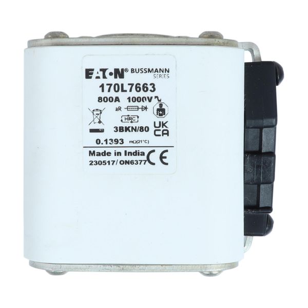 Fuse-link, high speed, 800 A, AC 1000 V, Size 3, 76 x 92 x 83 mm, aR, IEC, single indicator image 16