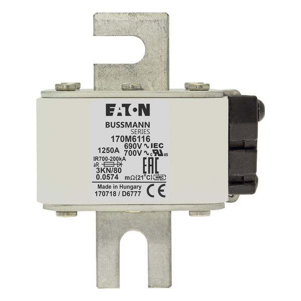 Fuse-link, high speed, 1250 A, AC 690 V, DIN 3, 76 x 92 x 109 mm, aR, DIN, IEC, single indicator image 7