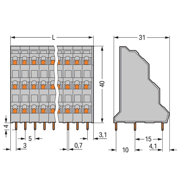 Triple-deck PCB terminal block 2.5 mm² Pin spacing 5 mm gray image 3