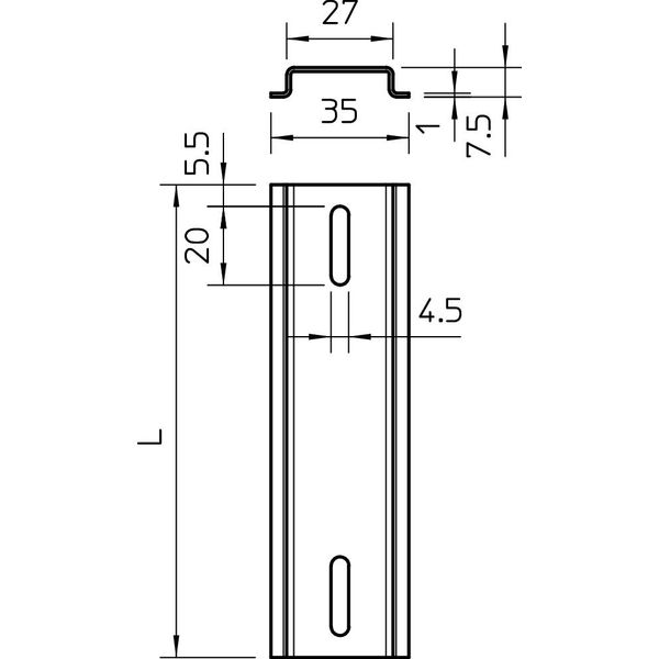 2069 T350 FS Top hat rail in extra lengths for T series 248x35x7,5 image 2