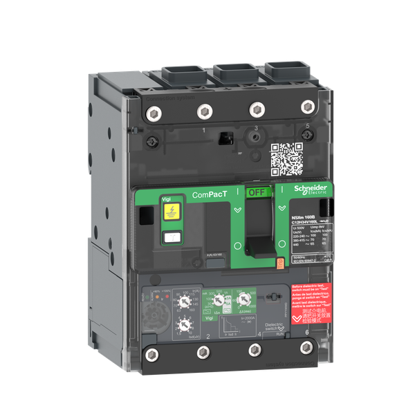 Circuit breaker, ComPacT NSXm 160B, 25kA/415VAC, 3 poles, MicroLogic 4.1 trip unit 160A, EverLink lugs image 4
