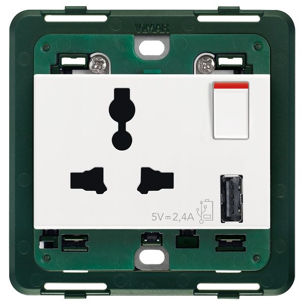 2P+E 13A SICURY socket multistd USBA whi image 1