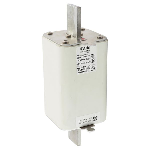 Fuse-link, high speed, 500 A, DC 1500 V, 3L, 75 x 205 mm, gPV, IEC, UL, with indicator image 19