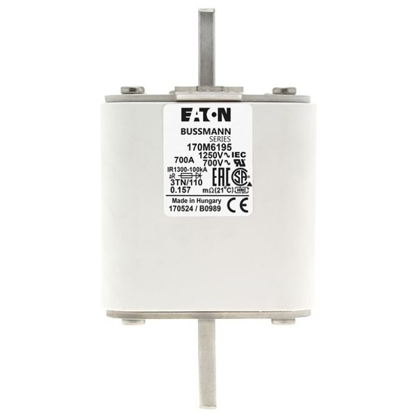 Fuse-link, high speed, 700 A, AC 1250 V, size 3, 76 x 90 x 139 mm, aR, DIN, IEC, type T indicator image 2