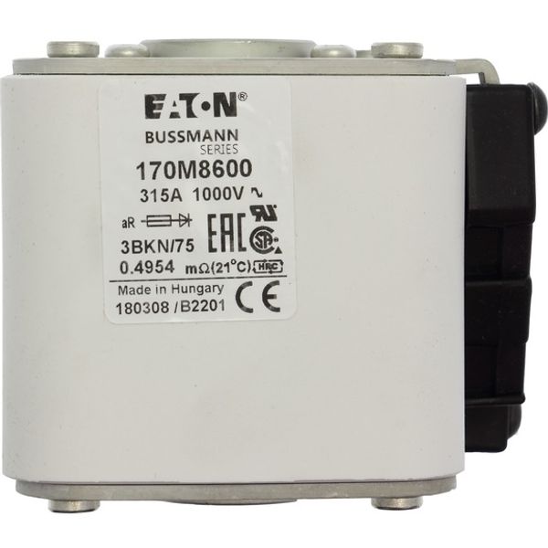 Fuse-link, high speed, 315 A, AC 1000 V, size 3, 74 x 92 x 76 mm, aR, IEC, UL, single indicator image 1