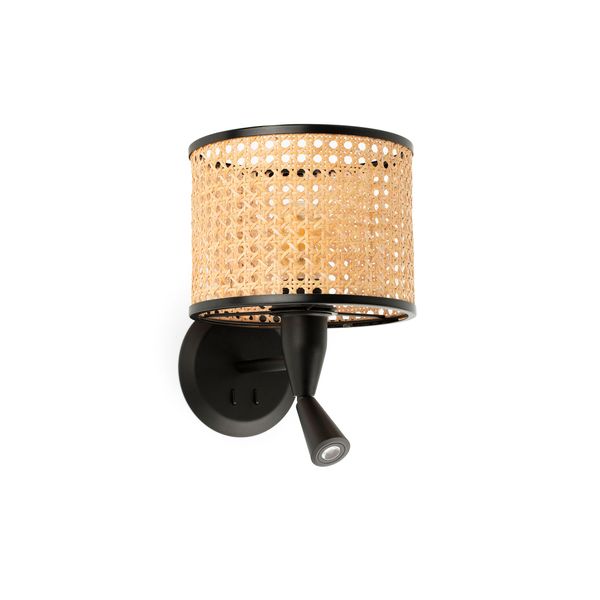 MAMBO BLACK READER WALL LAMP RATTAN LAMPSHADE ø210 image 1