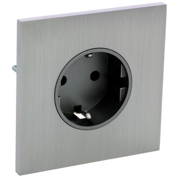 Art d'Arnould univers Epure single standard schuko power socket 2P+E 16A 250V - Brushed Steel image 1