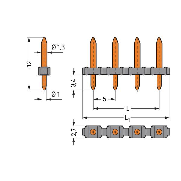 THT male header straight Pin spacing 5 mm black image 1