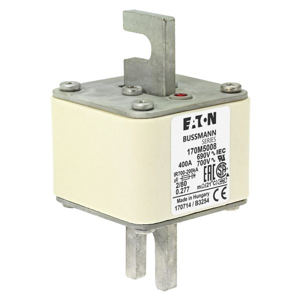 Fuse-link, high speed, 400 A, AC 690 V, DIN 2, 61 x 61 x 108 mm, aR, DIN, IEC, single indicator, 80 mm centres image 18